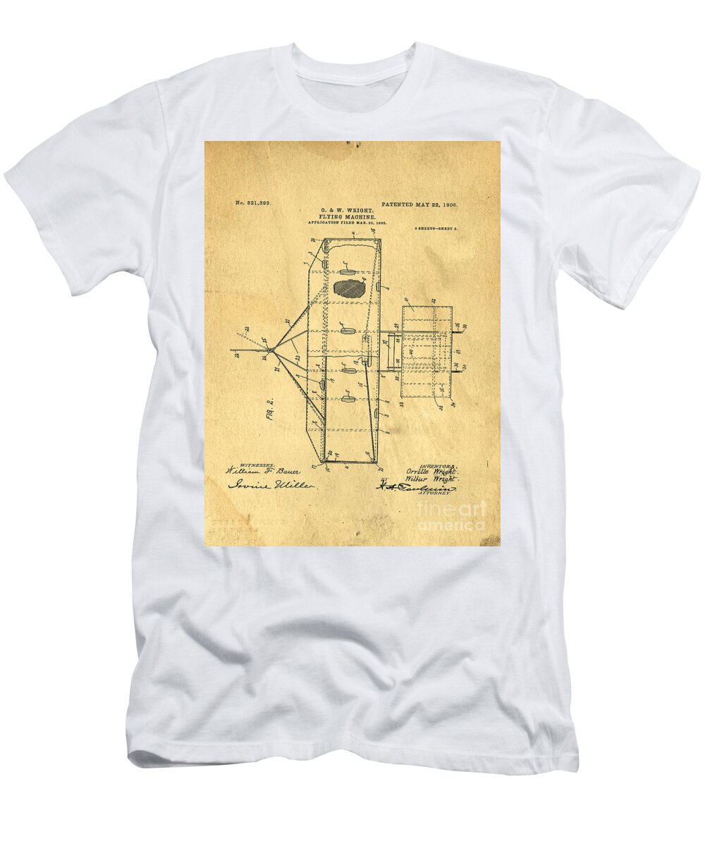 Patent T-Shirt featuring the digital art Original Patent for Wright Flying Machine 1906 by Edward Fielding