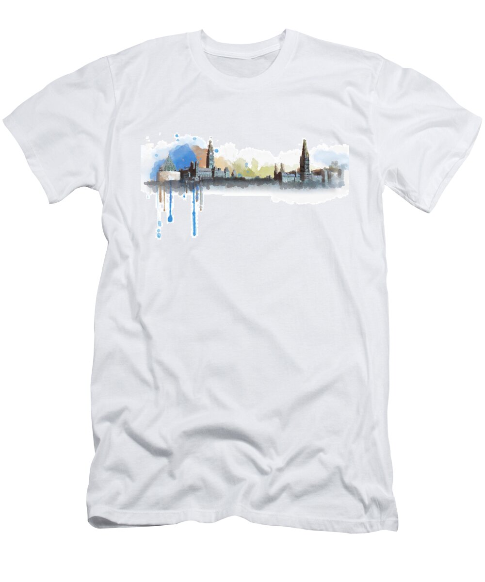 Ottawa Skyline T-Shirt featuring the painting Ottawa Skyline 18b by Mahnoor Shah