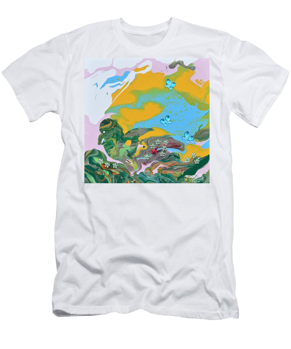 Modern T-Shirt featuring the painting Out Grazing For Bugs by Donna Blackhall