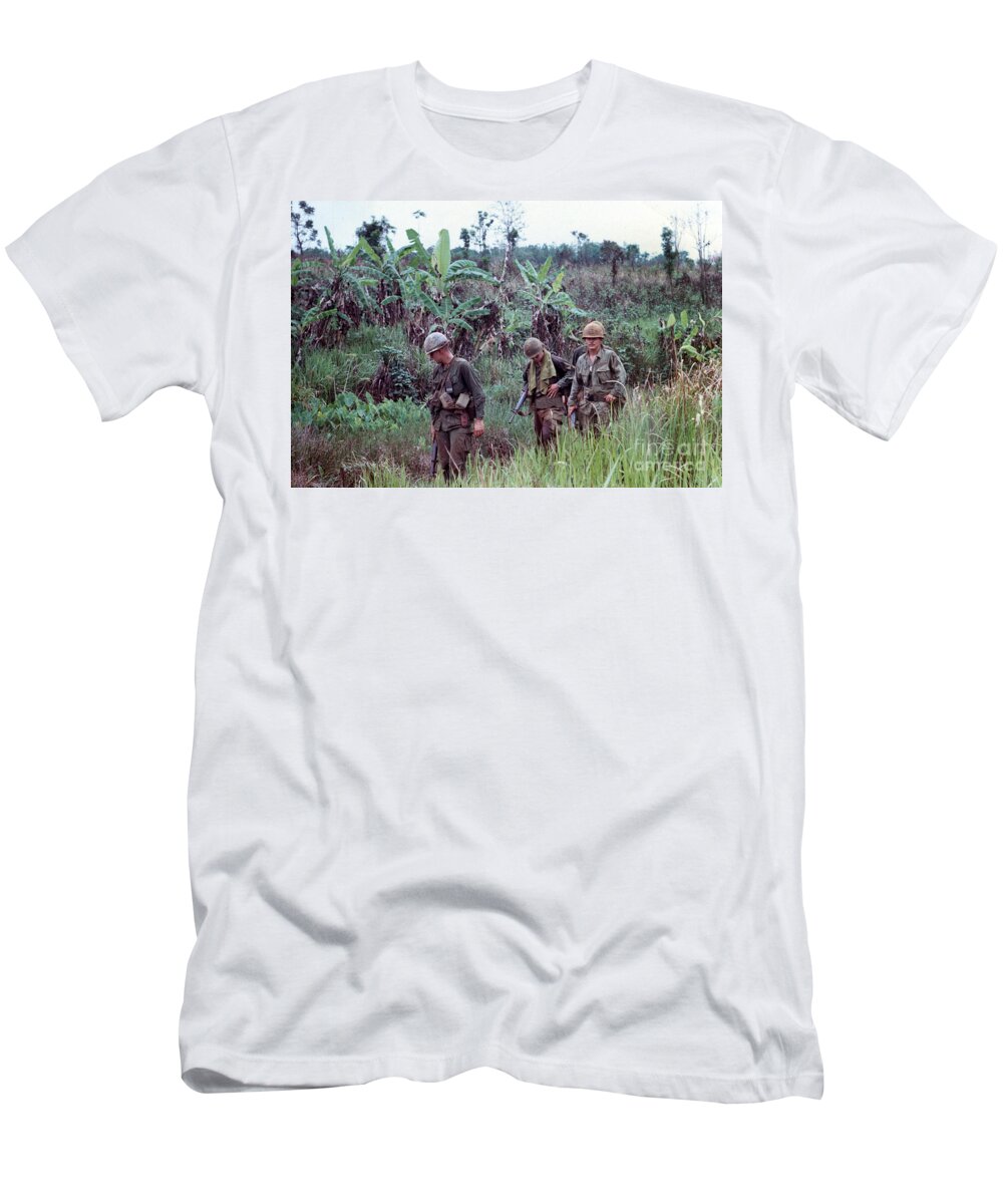 Central Highlands T-Shirt featuring the photograph Out on patrol 4th Infantry Division Central Highlands of Vietnam 1968 by Monterey County Historical Society