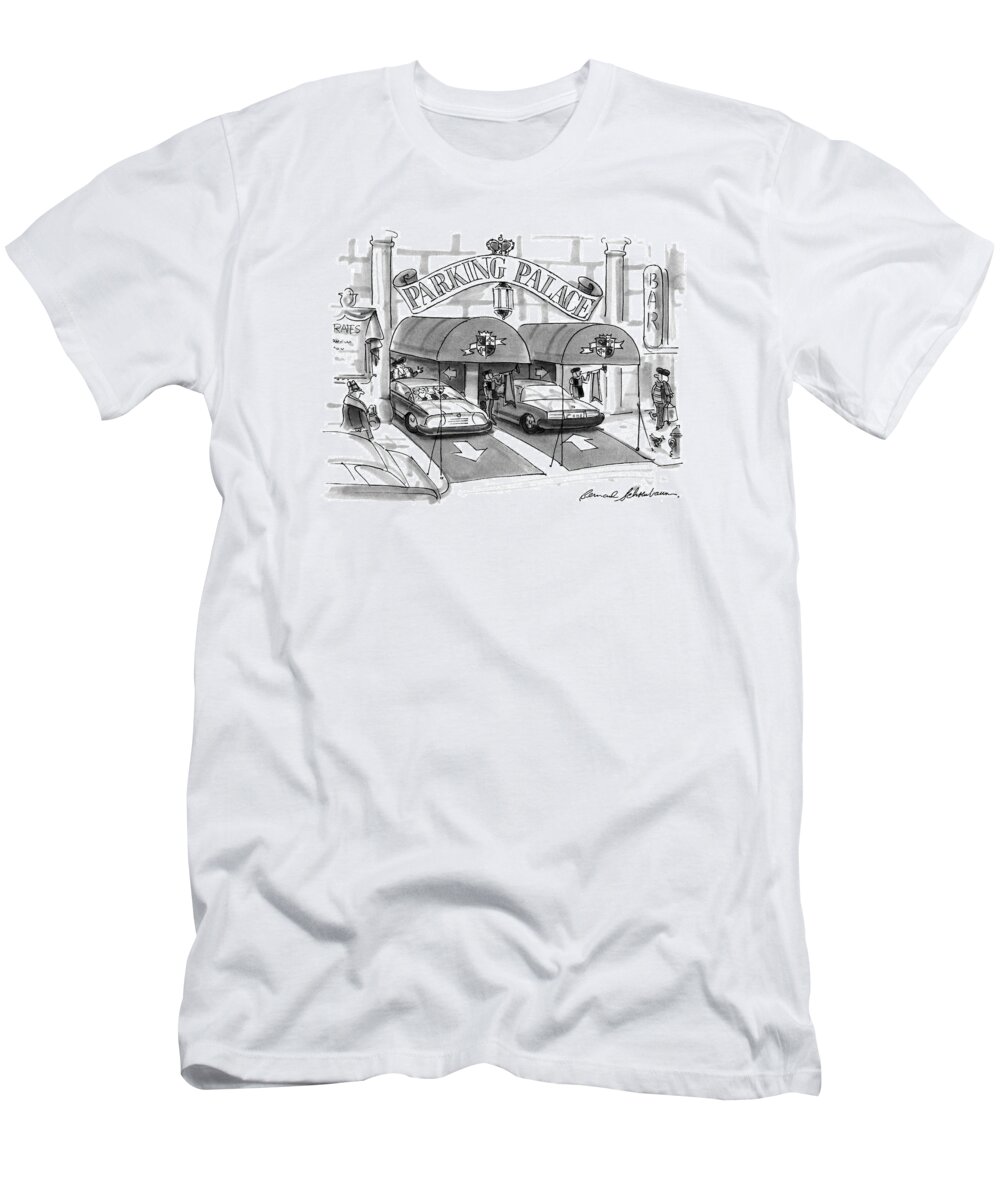 Parking T-Shirt featuring the drawing 'parking Palace' by Bernard Schoenbaum