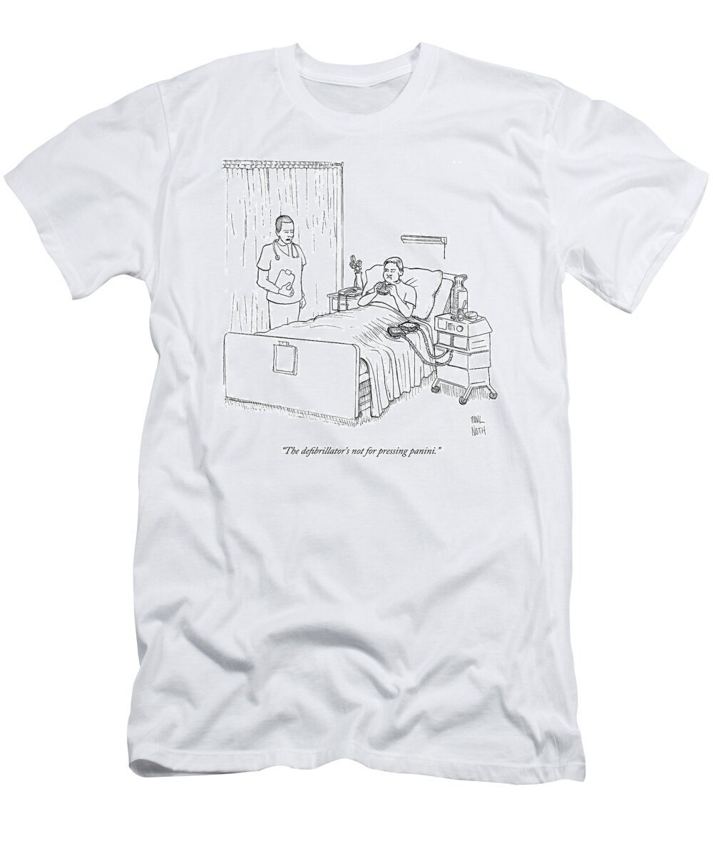 Patient Eating Sandwich In Hospital Bed.
 Media Id 133405 T-Shirt featuring the drawing Patient Eating Sandwich In Hospital Bed by Paul Noth