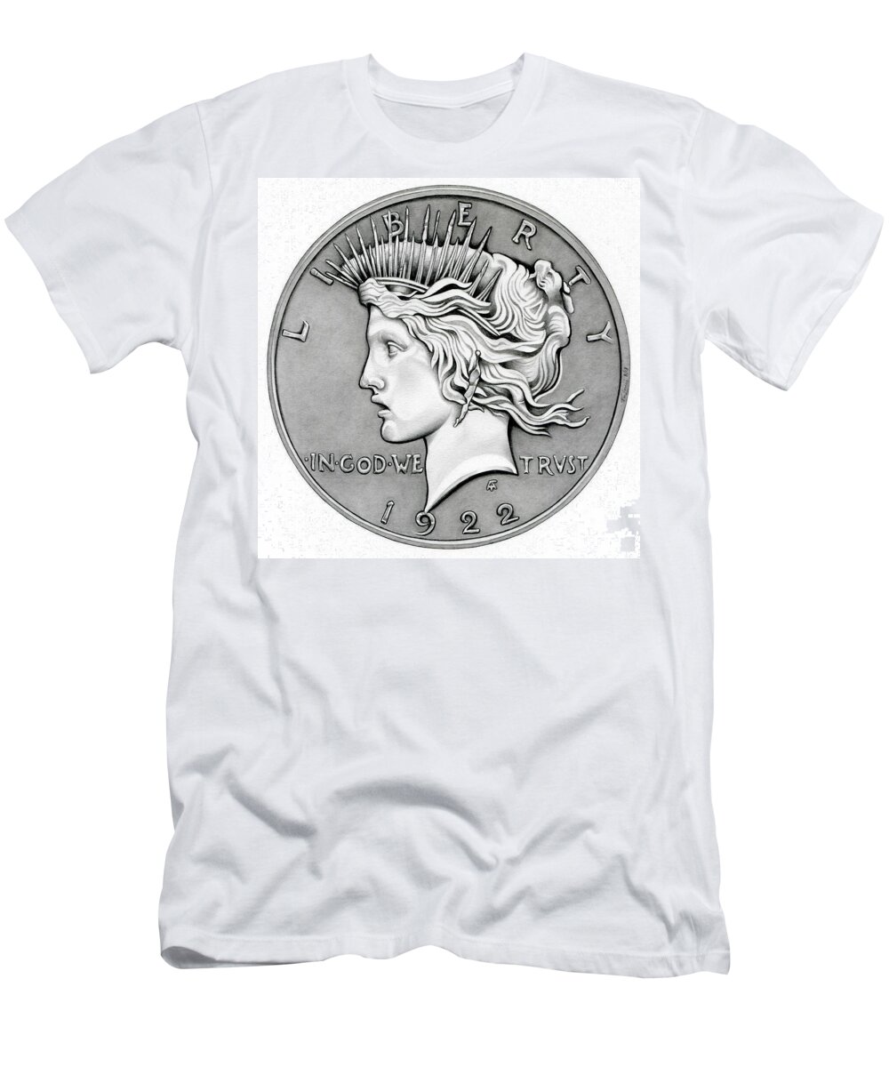Coin T-Shirt featuring the drawing Graphite Peace Dollar by Fred Larucci