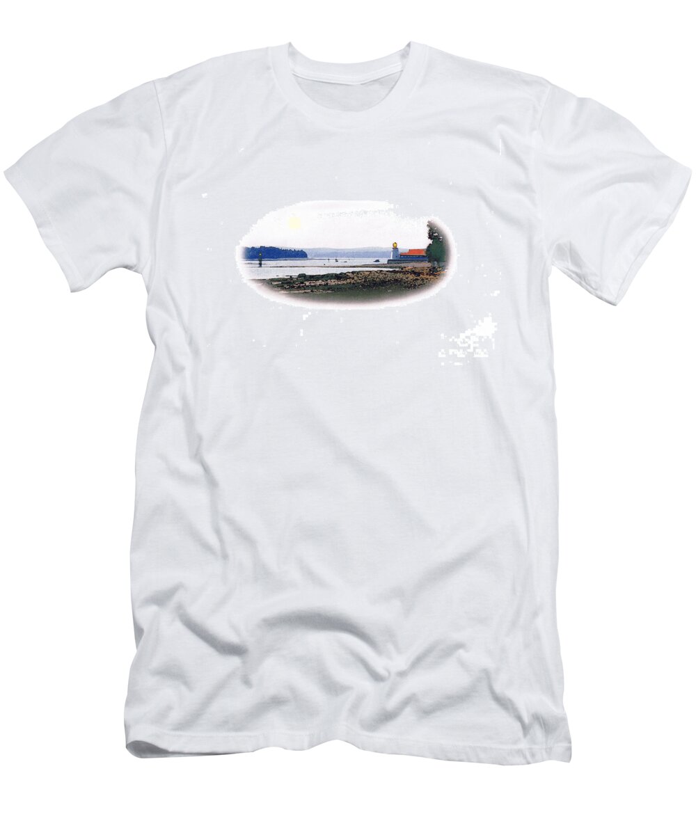Lighthouse T-Shirt featuring the mixed media Pendlebury Lighthouse by Art MacKay
