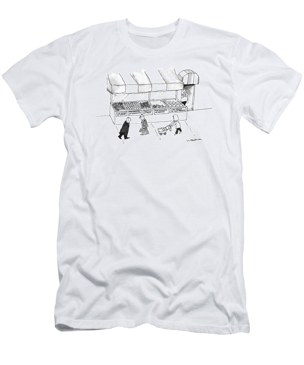 Grapes Of Wrath T-Shirt featuring the drawing People Are Seen Walking Past A Produce Stand by W.B. Park