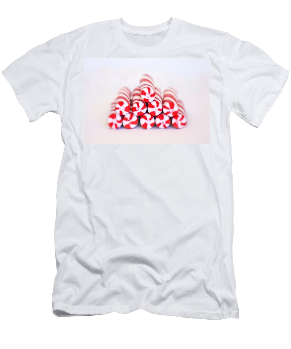 Christmas Card Art T-Shirt featuring the photograph Peppermint Twist - Candy Canes by Kim Hojnacki