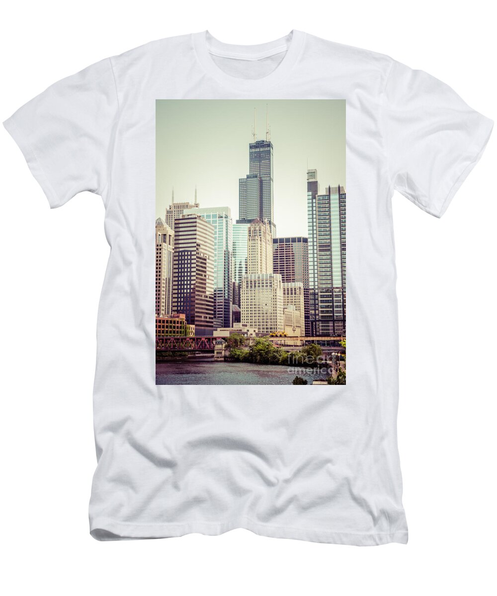 America T-Shirt featuring the photograph Picture of Vintage Chicago with Sears Willis Tower by Paul Velgos