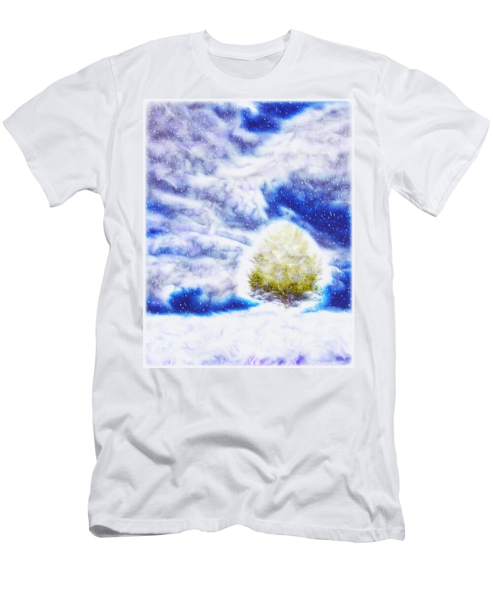 Digital T-Shirt featuring the digital art Pine Tree in Winter by Lilia D