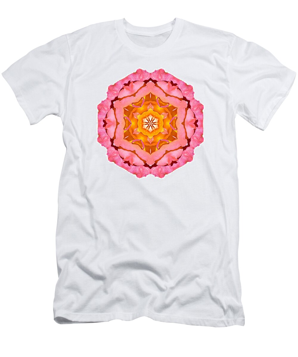 Flower T-Shirt featuring the photograph Pink and Orange Rose I Flower Mandala White by David J Bookbinder
