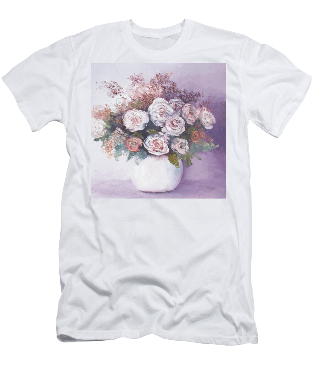 Pink Roses T-Shirt featuring the painting Pink and white roses by Jan Matson