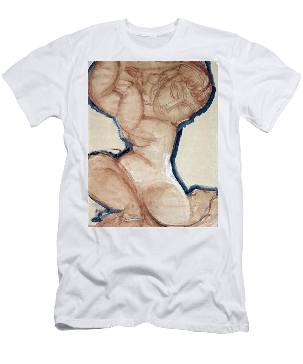Modigliani T-Shirt featuring the painting Pink Caryatid With A Blue Border by Amedeo Modigliani