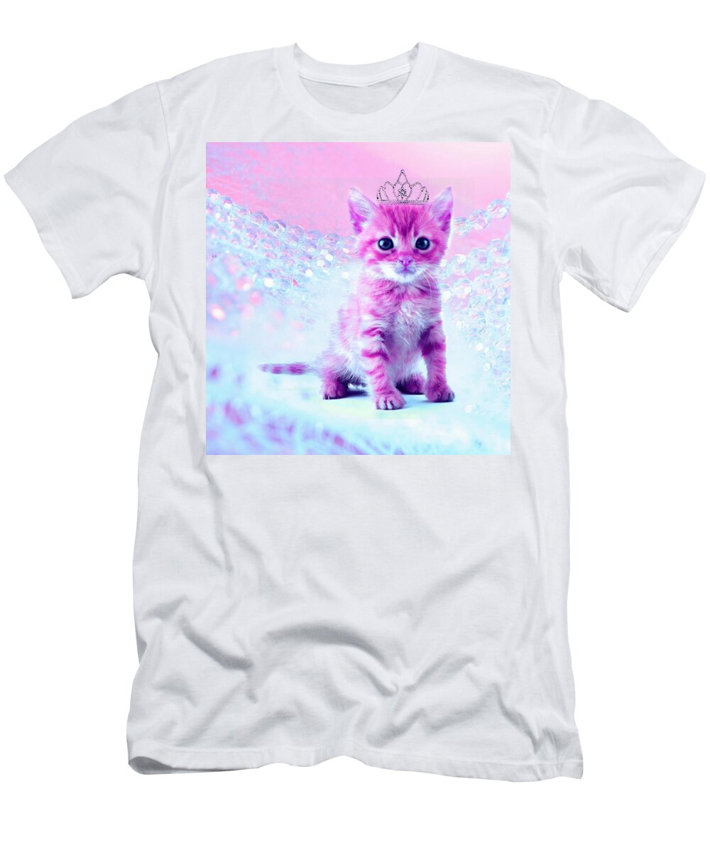 Pink T-Shirt featuring the digital art Pink Kitty princess by Lilia D