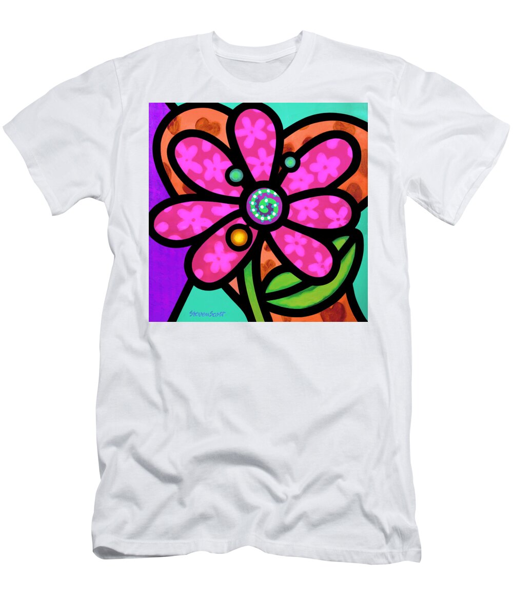 Abstract T-Shirt featuring the painting Pink Pinwheel Daisy by Steven Scott
