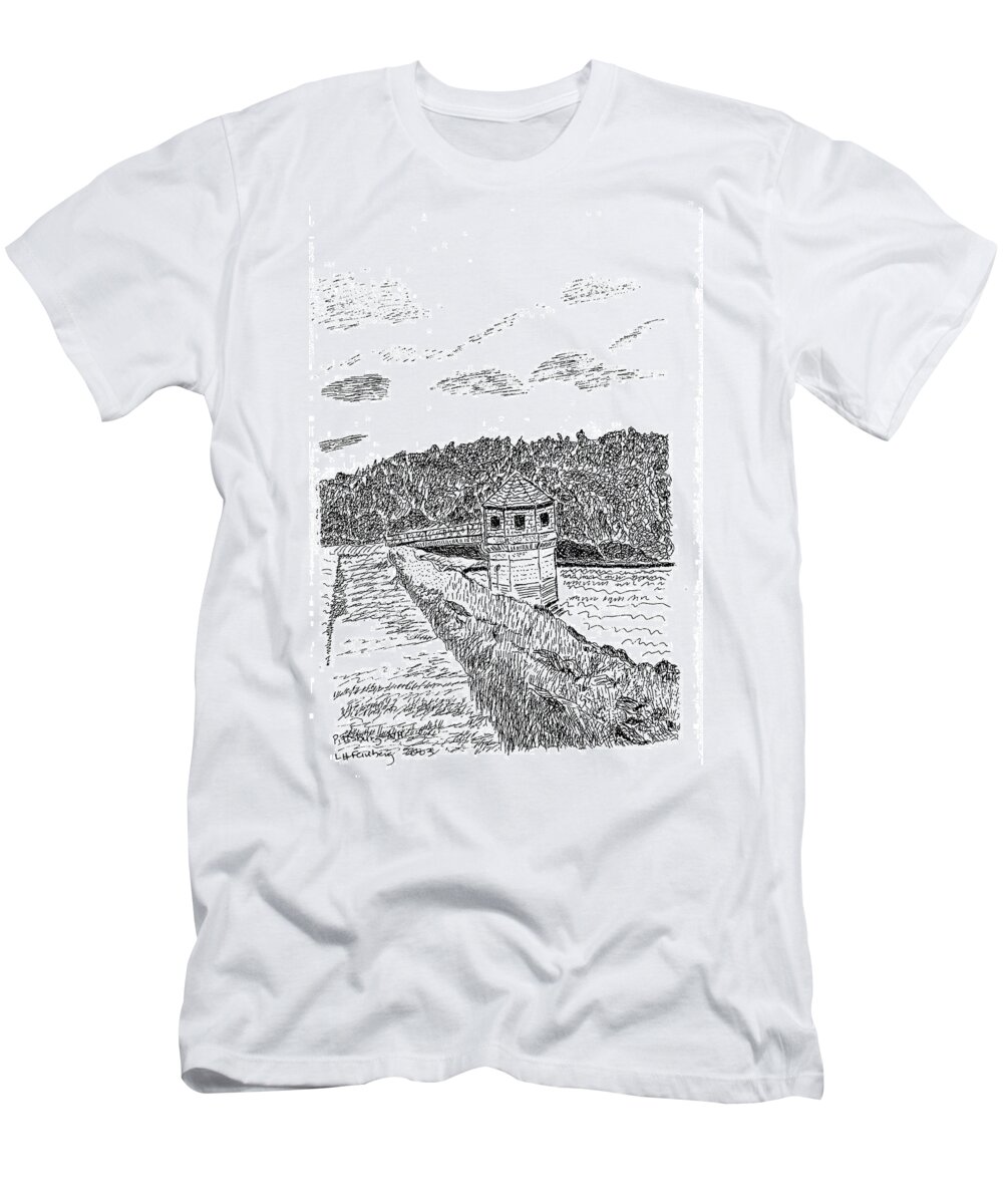 Landscape T-Shirt featuring the painting Pittsburg Dam by Linda Feinberg