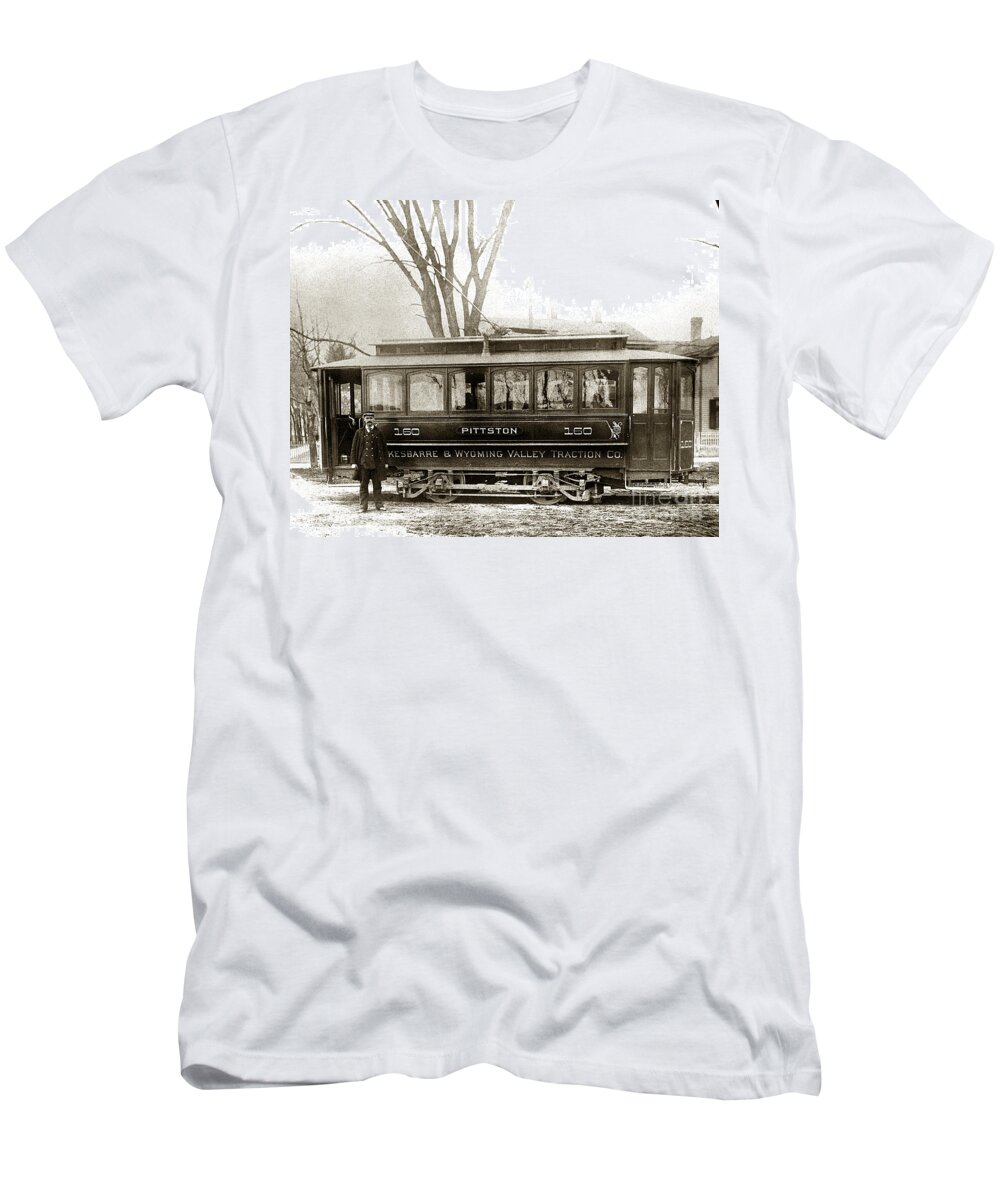 Pittston Pennsylvania T-Shirt featuring the photograph Pittston PA Trolley late 1800s by Arthur Miller