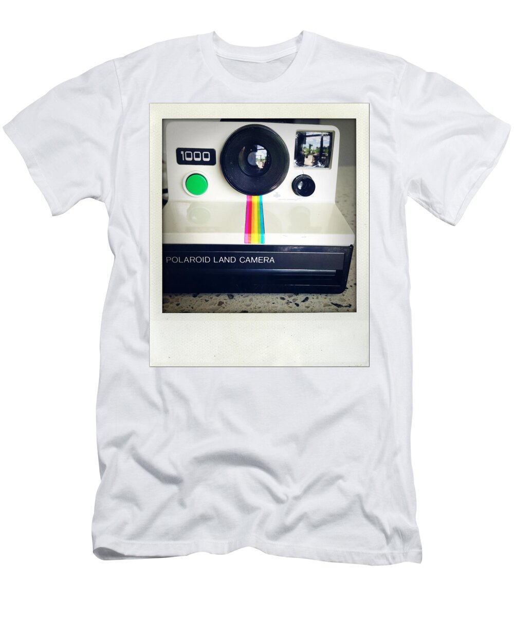 Aged T-Shirt featuring the photograph Polaroid camera. by Les Cunliffe
