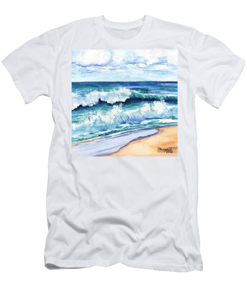 Ocean Waves T-Shirt featuring the painting Polihale Waves by Marionette Taboniar