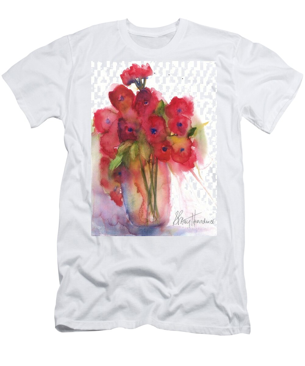 Red Poppies T-Shirt featuring the painting Poppies by Sherry Harradence