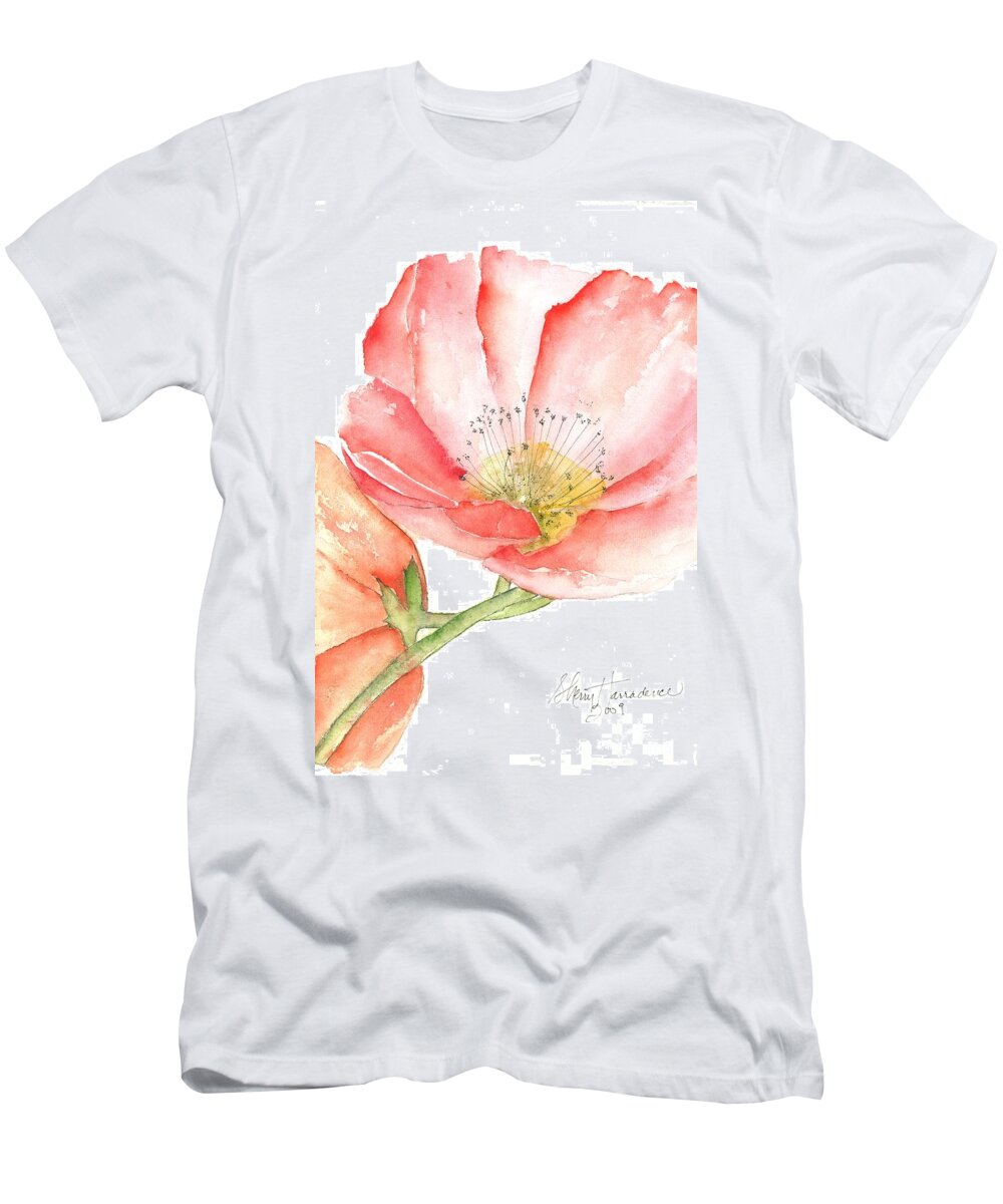 Owl T-Shirt featuring the painting Poppy Bloom by Sherry Harradence