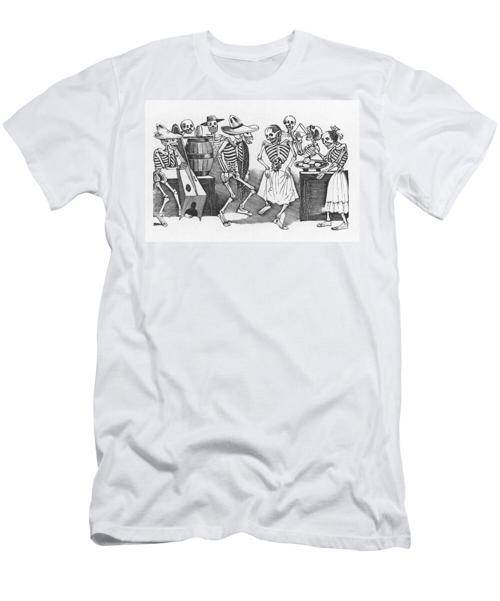 19th Century T-Shirt featuring the drawing Happy Dance and Wild Party of All the Skeletons by Jose Guadalupe Posada