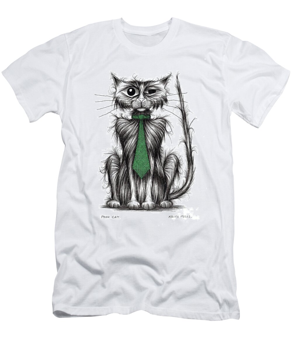 Dapper Kitty T-Shirt featuring the drawing Posh cat by Keith Mills