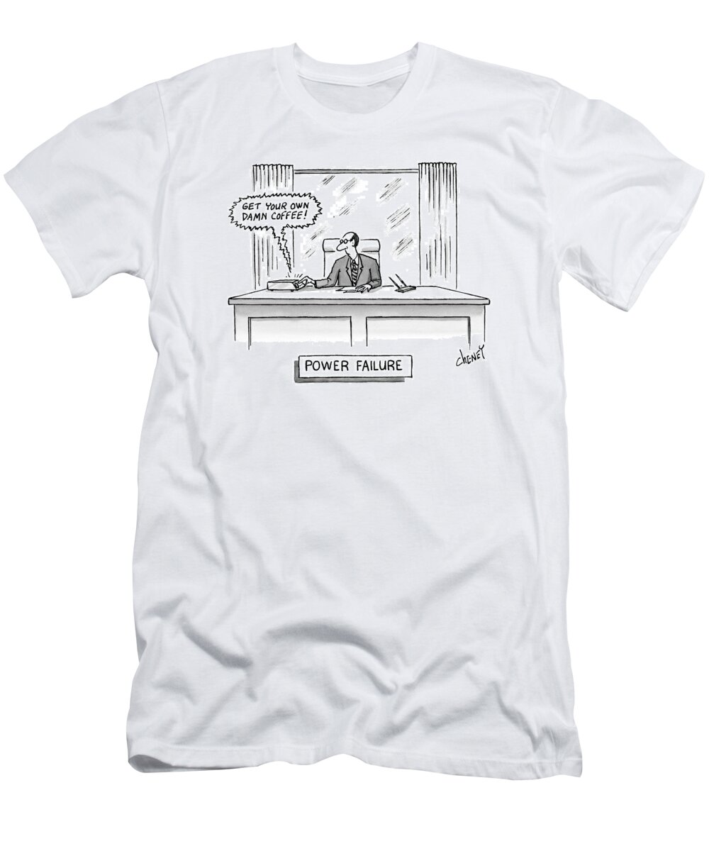 Coffee T-Shirt featuring the drawing Power Failure by Tom Cheney