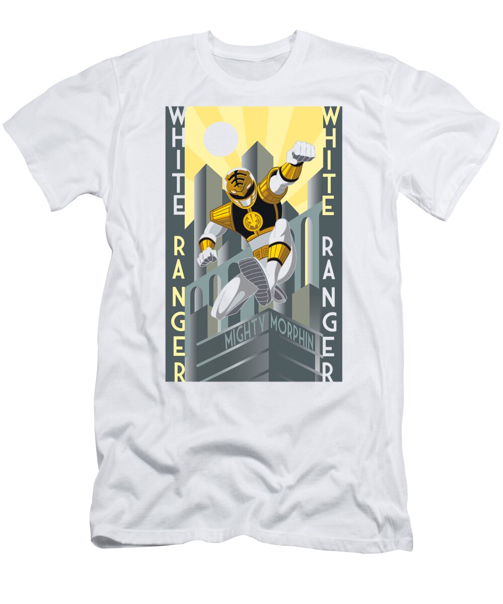  T-Shirt featuring the digital art Power Rangers - White Ranger Deco by Brand A