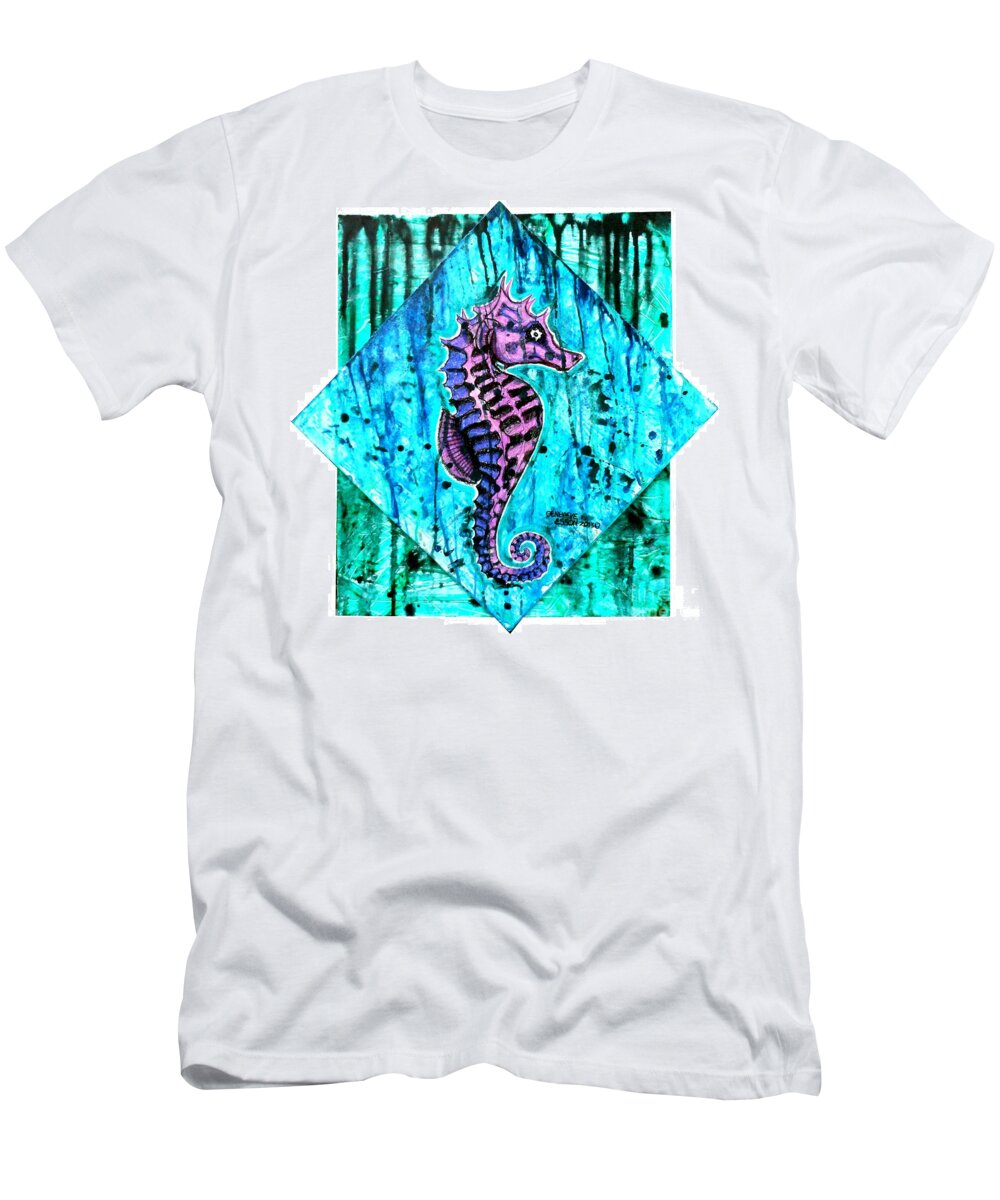 Seahorse T-Shirt featuring the painting Purple Seahorse by Genevieve Esson