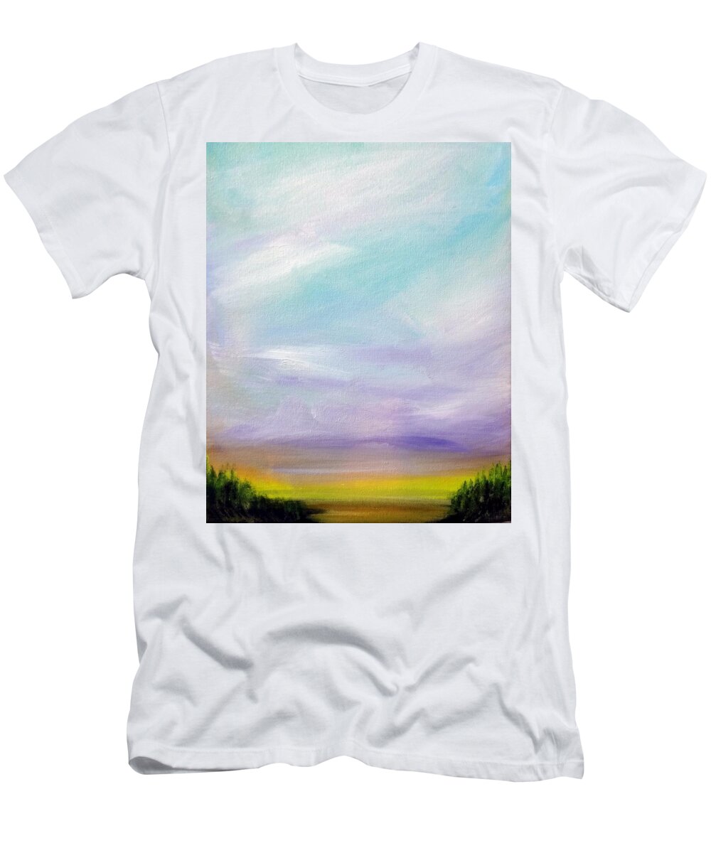 Sky T-Shirt featuring the painting Purple Sky and Pine Forest by Katy Hawk