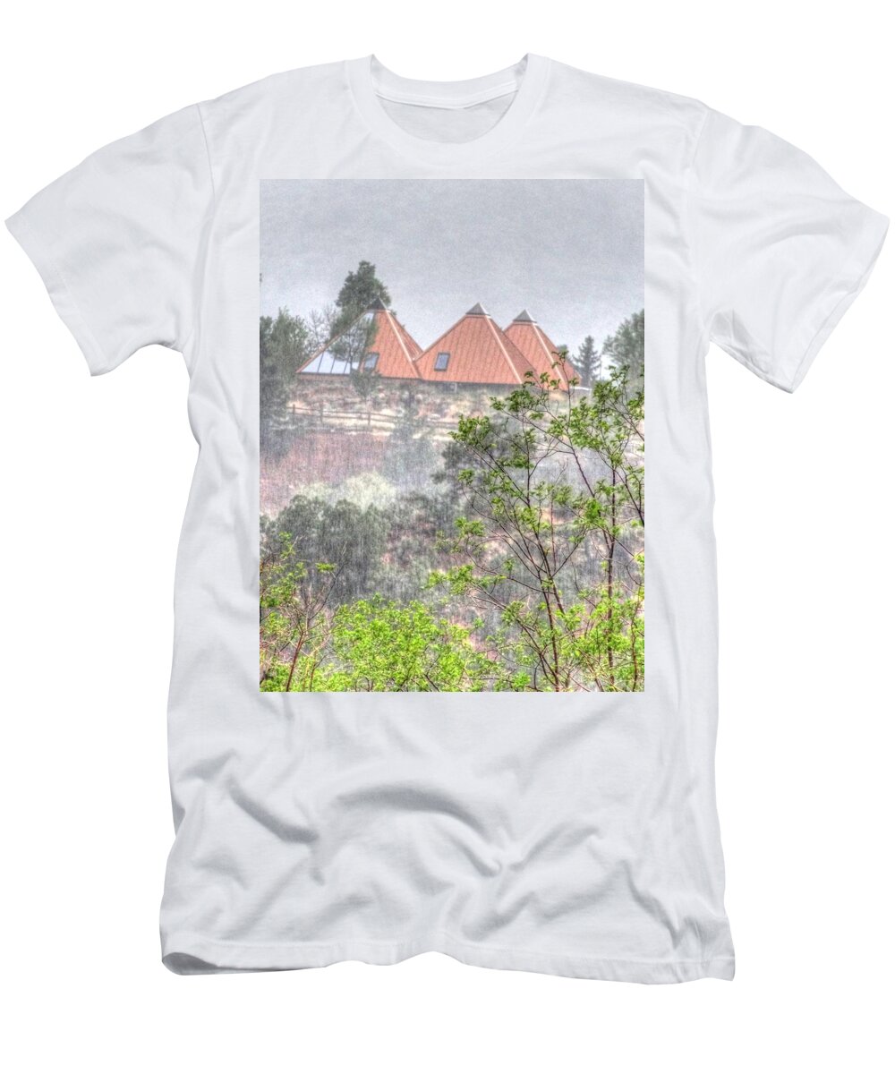 Three T-Shirt featuring the photograph Pyramid Houses Japanese Print Effect by Lanita Williams