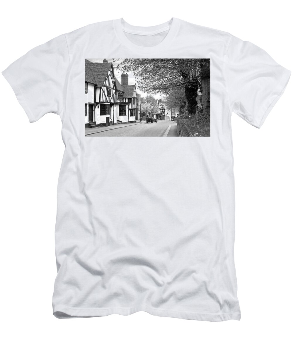 English Village T-Shirt featuring the photograph Quaint Old High Street - Bishop's Stortford in Black and White by Gill Billington