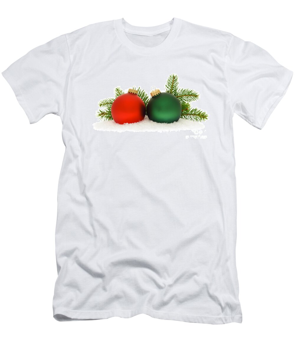 Christmas T-Shirt featuring the photograph Red and green Christmas baubles by Elena Elisseeva