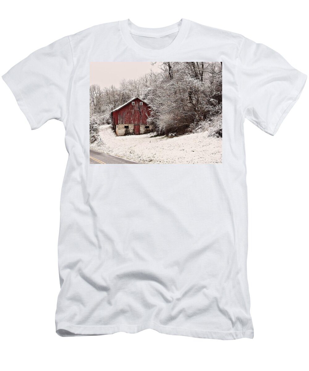 Landscape T-Shirt featuring the photograph red barn West Virginia by Flees Photos