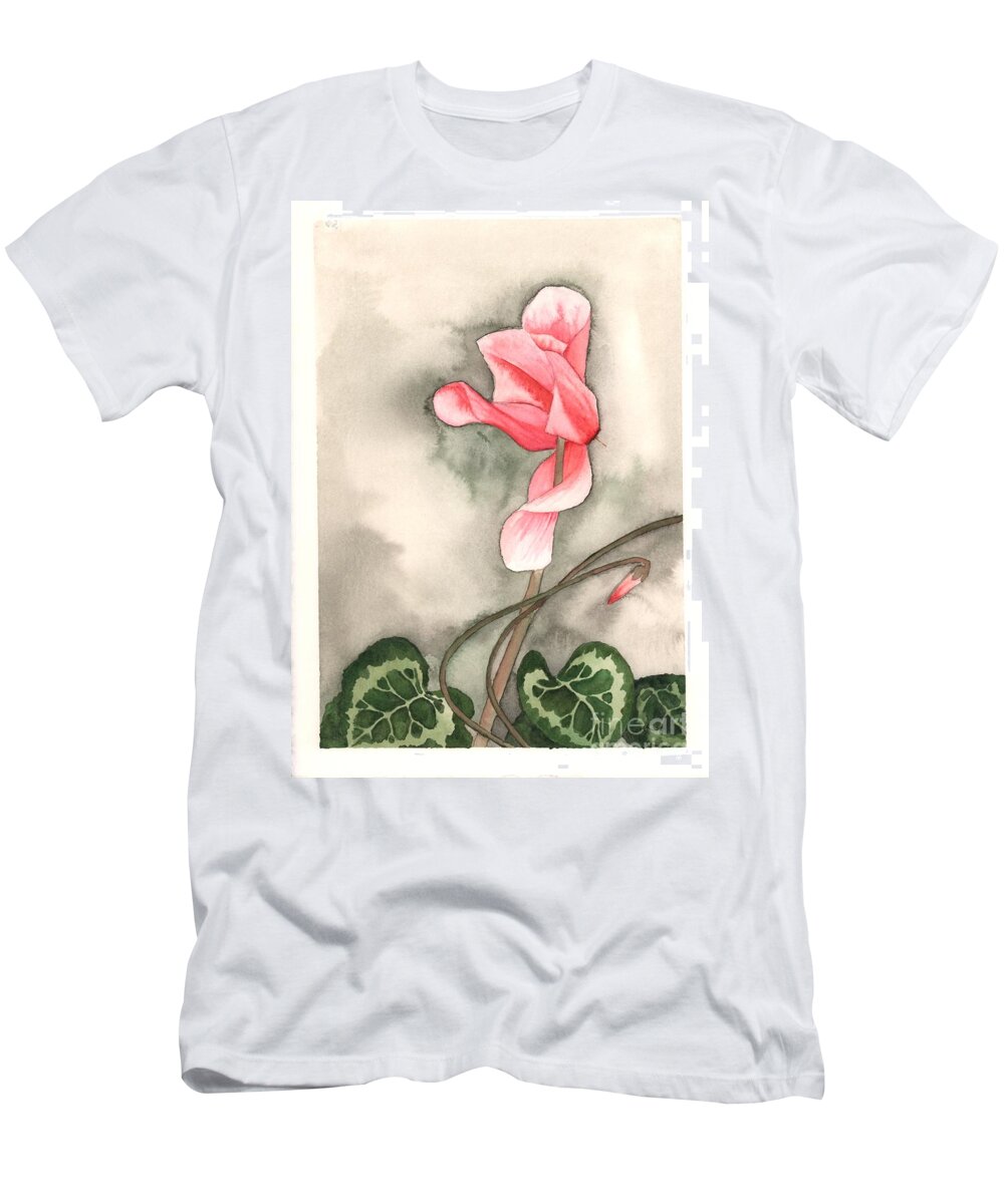 Cyclamen T-Shirt featuring the painting Red Cyclamen by Hilda Wagner