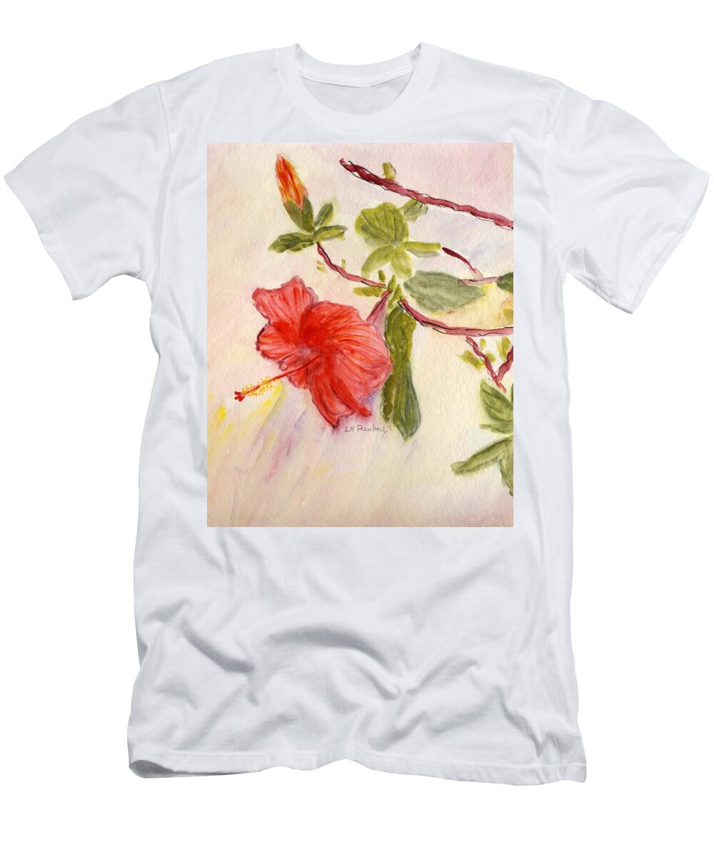 Flowers T-Shirt featuring the painting Red Hibiscus by Linda Feinberg