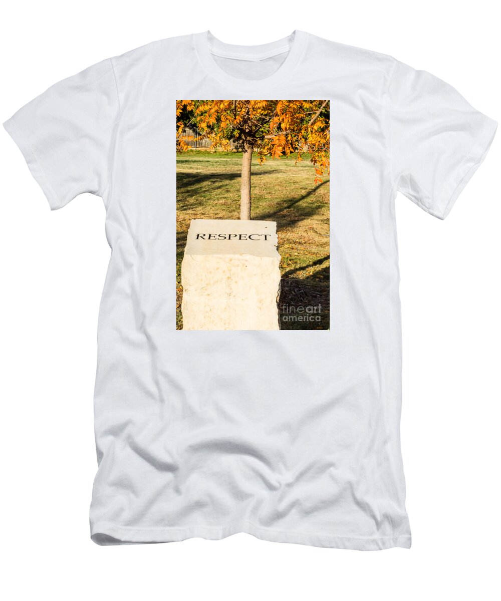 Respect T-Shirt featuring the photograph Respect on stone in Autumn by Imagery by Charly