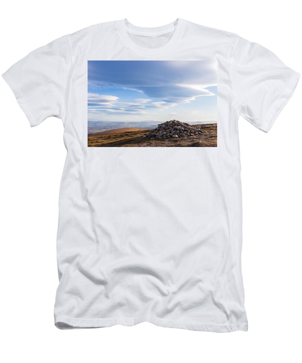 Blue T-Shirt featuring the photograph Rocks piled up on Djouce Mountain summit by Semmick Photo