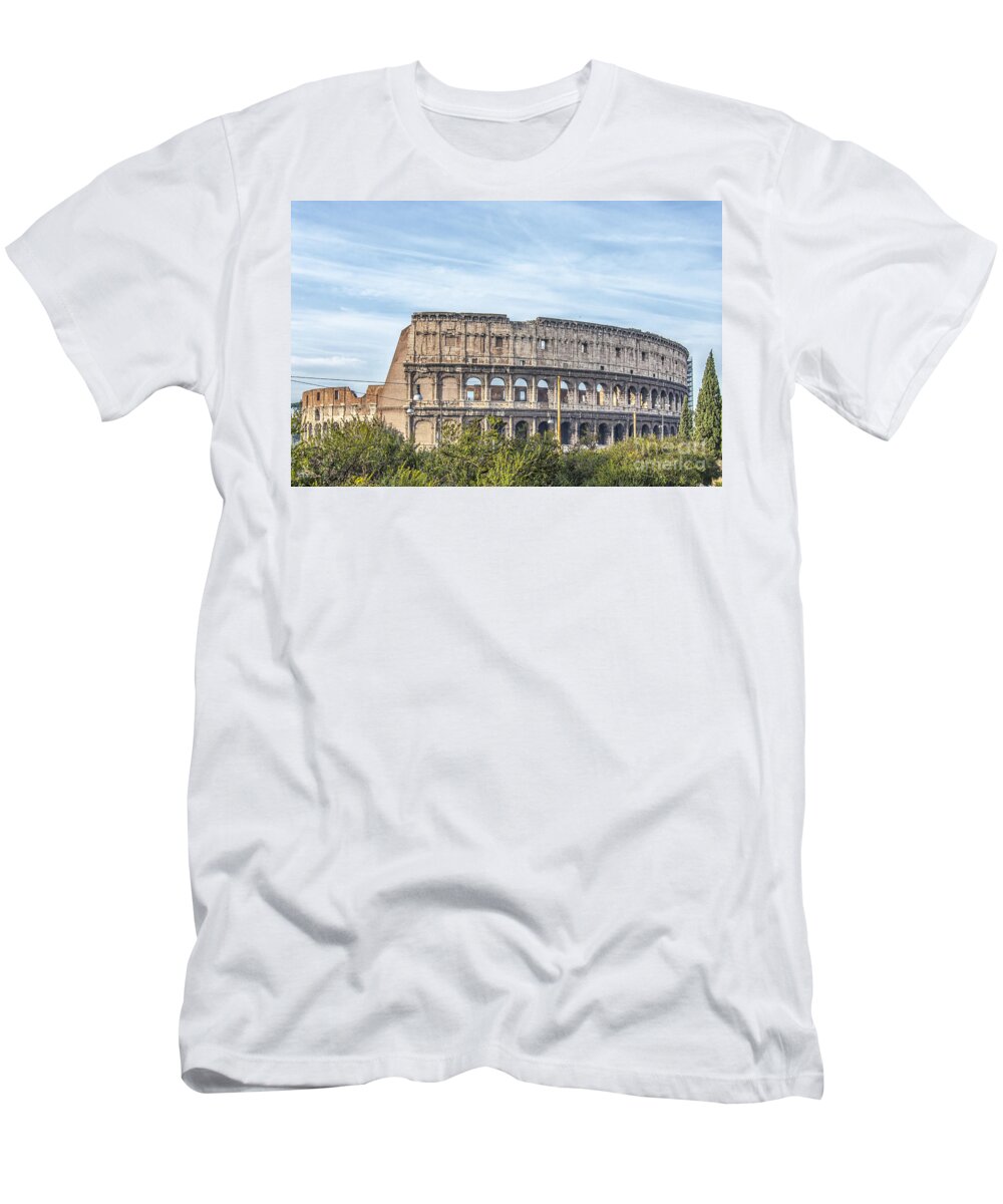 Rome T-Shirt featuring the photograph Rome Colosseum from Domus Aurea park area by Antony McAulay