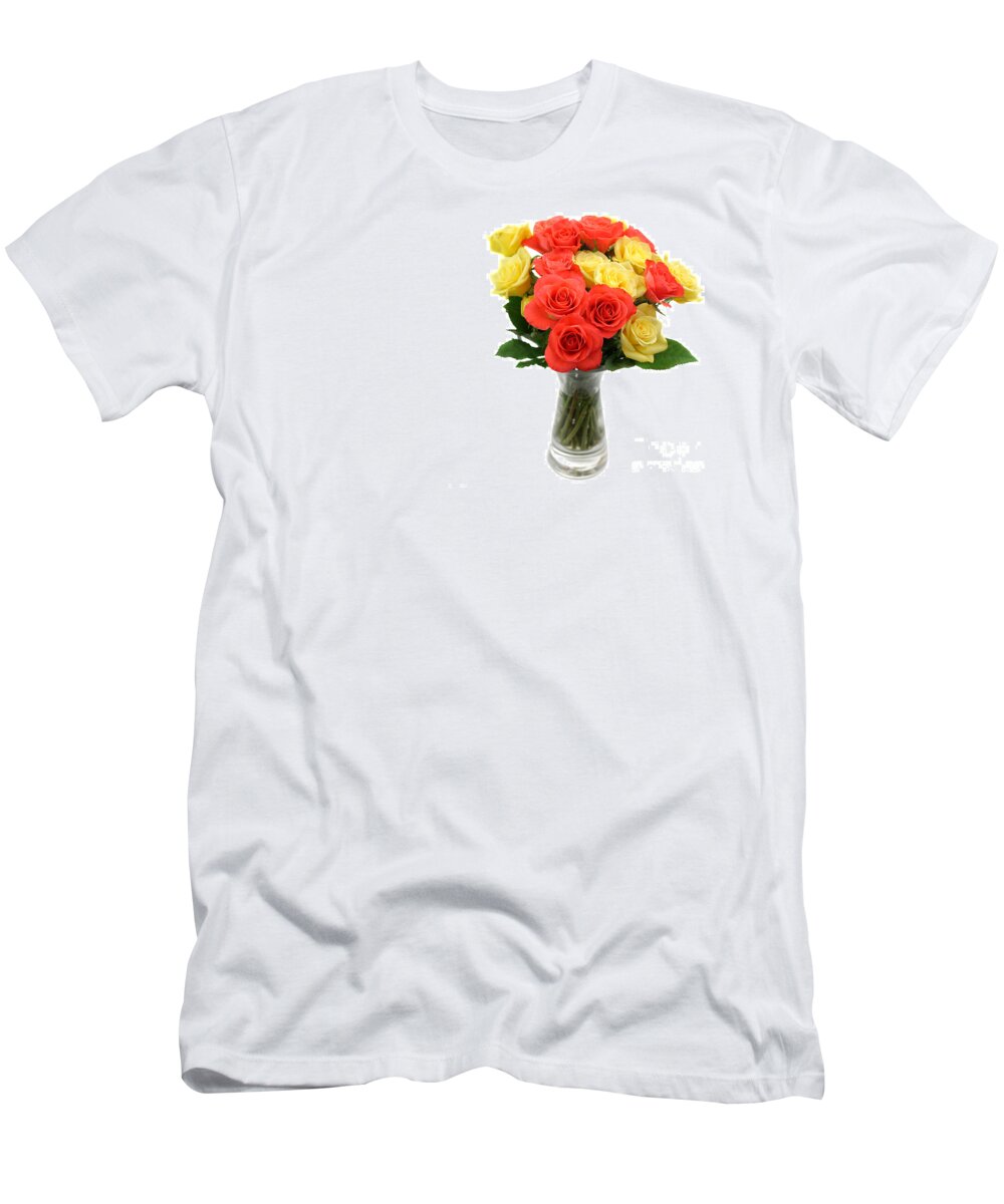 Yellow T-Shirt featuring the photograph Roses in a vase isolated on white background by Simon Bratt