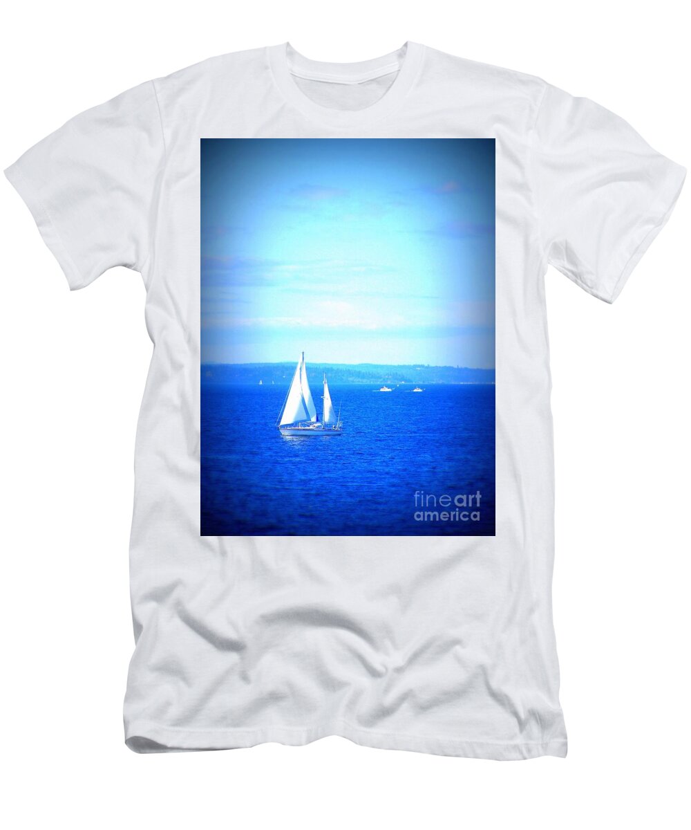Boat T-Shirt featuring the photograph Sailboat on Puget Sound by Vicki Maheu