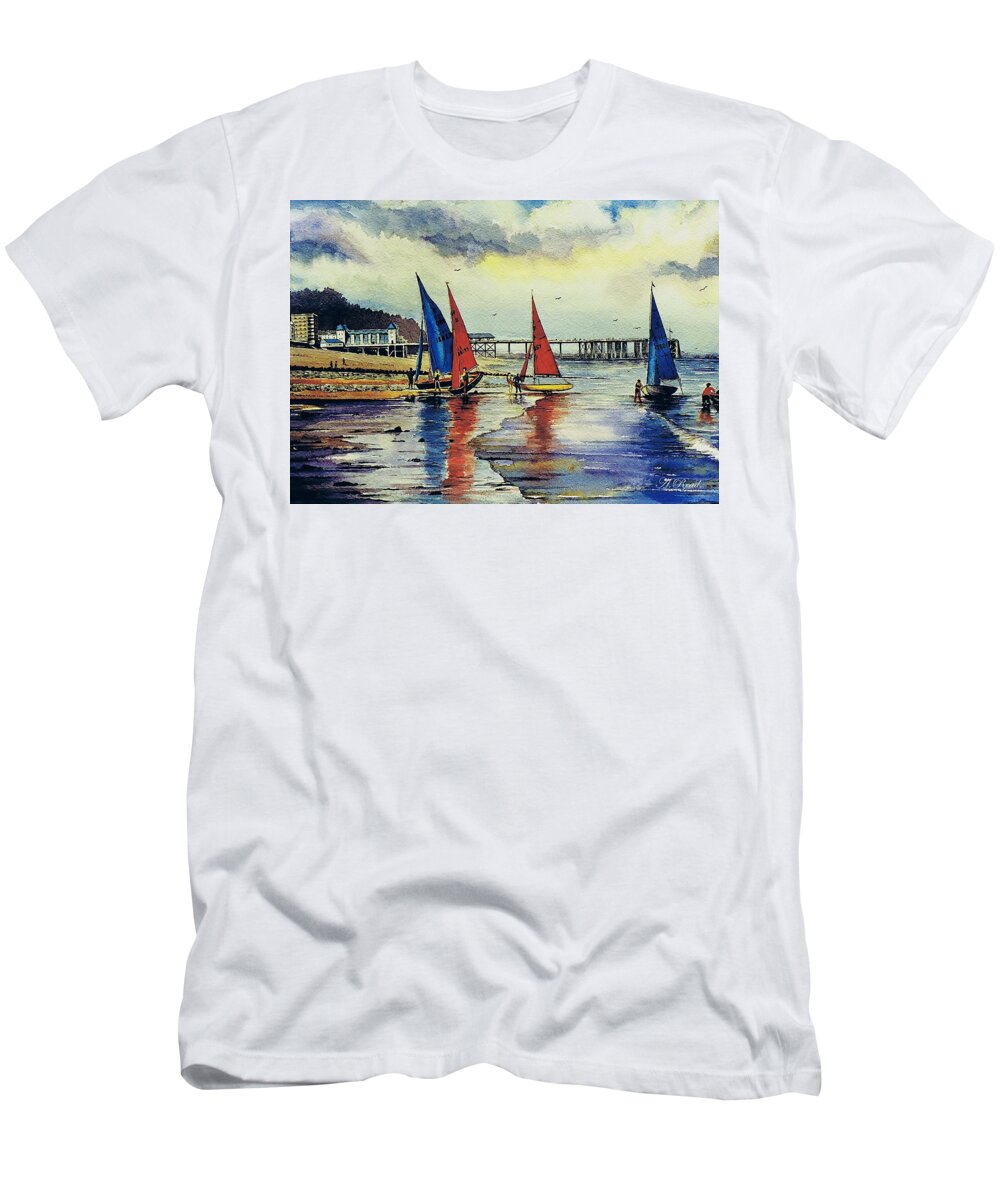 Sailing T-Shirt featuring the painting Sailing at Penarth by Andrew Read