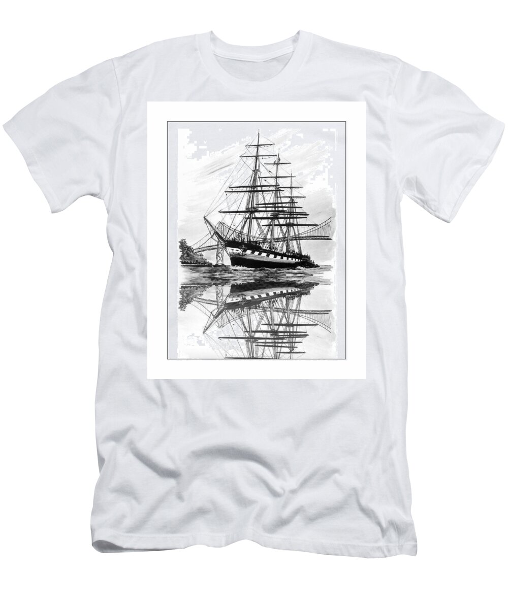 1st Drawn In 1962 T-Shirt featuring the drawing Balclutha Reflections by Jack Pumphrey
