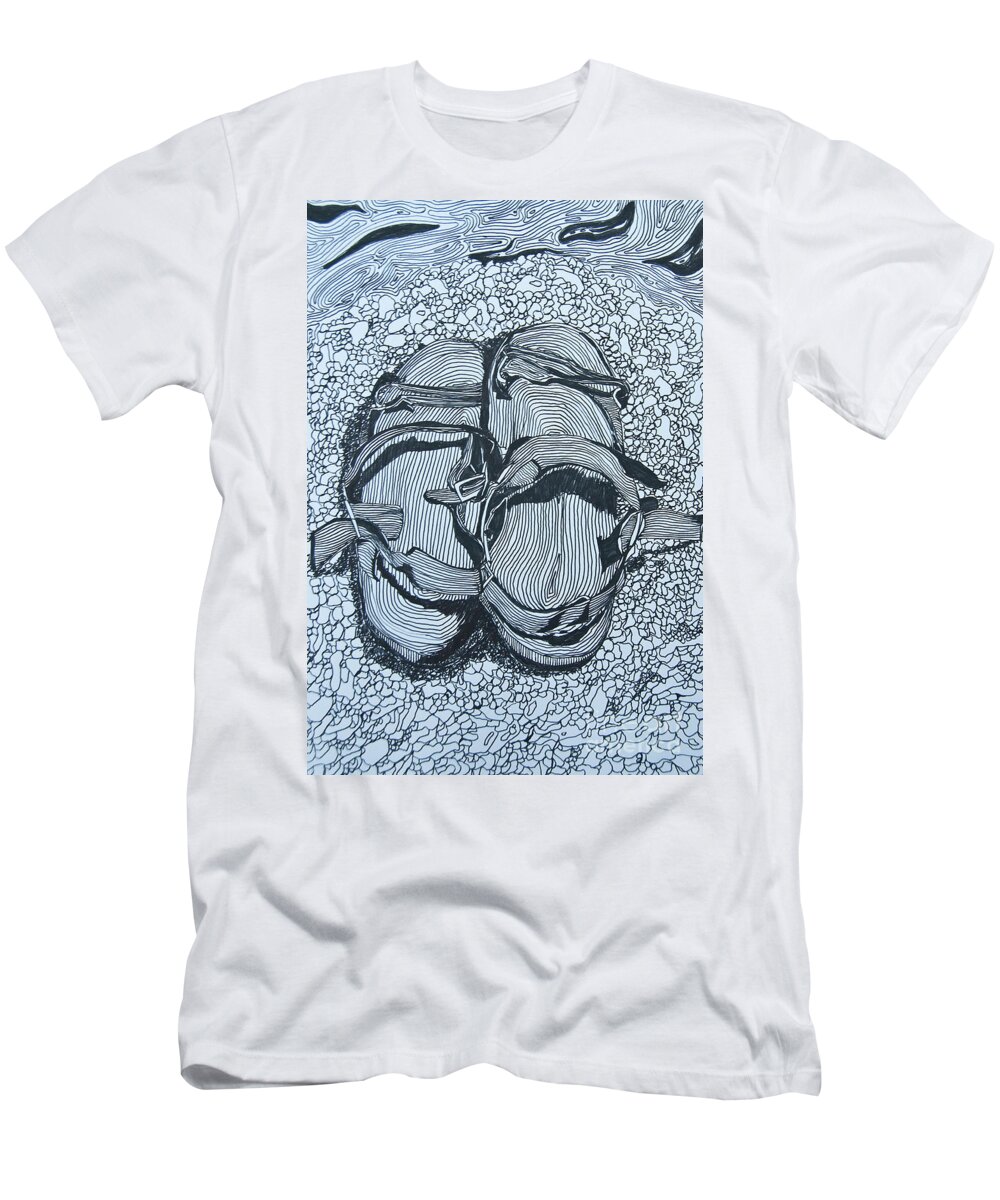 Doodle T-Shirt featuring the painting Sandals - Doodle by James Lavott