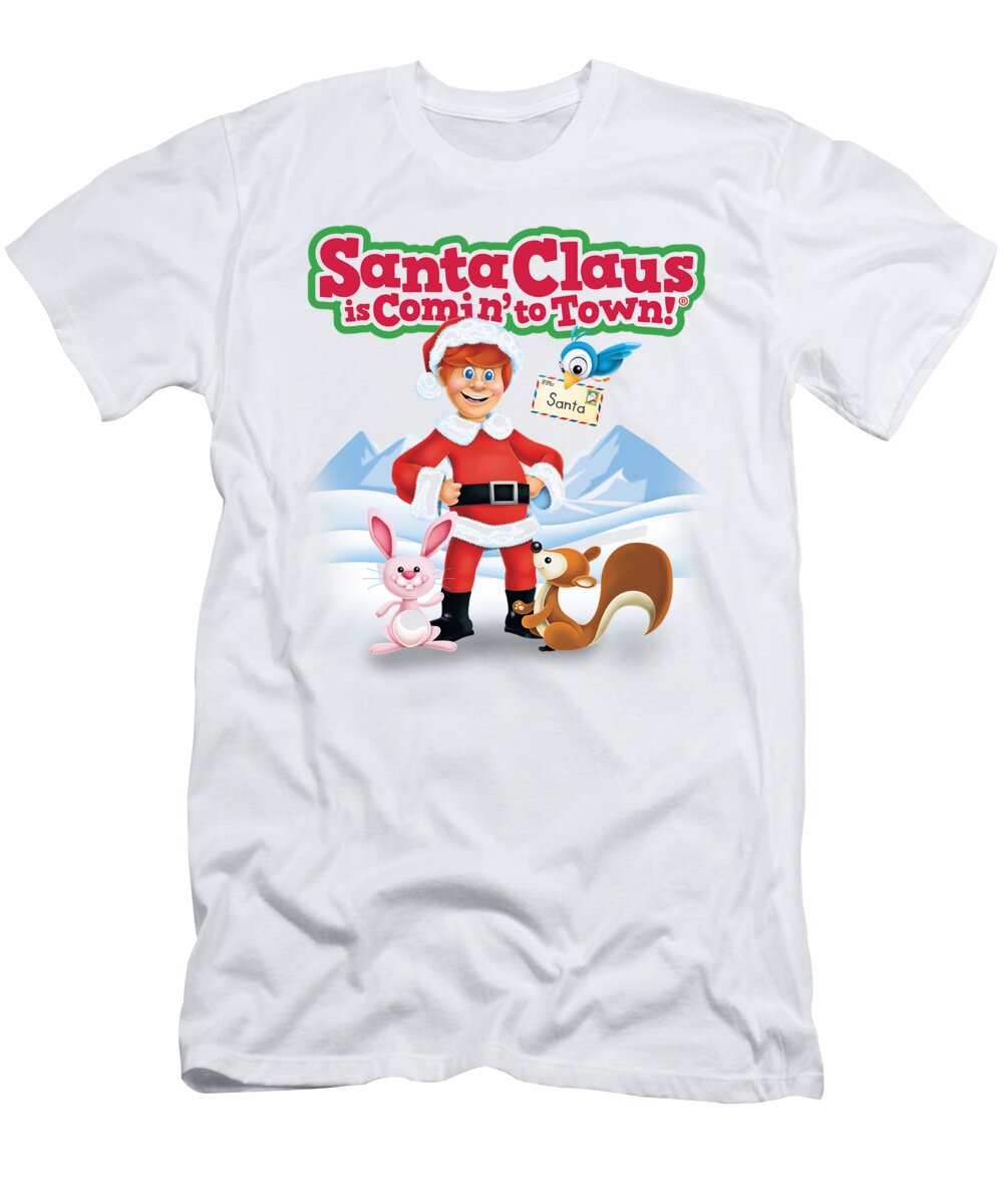  T-Shirt featuring the digital art Santa Claus Is Comin To Town - Animal Friends by Brand A