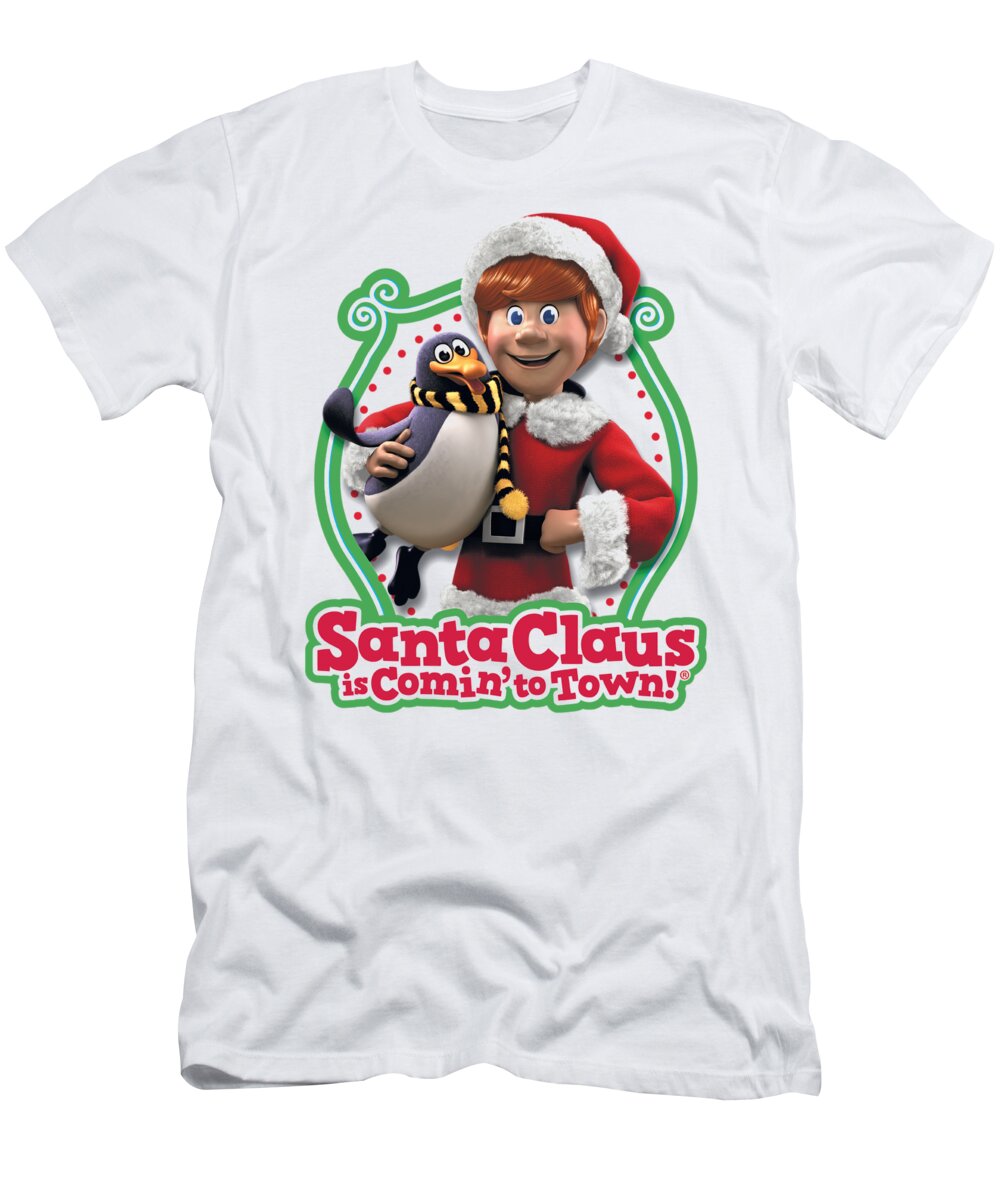  T-Shirt featuring the digital art Santa Claus Is Comin To Town - Penguin by Brand A