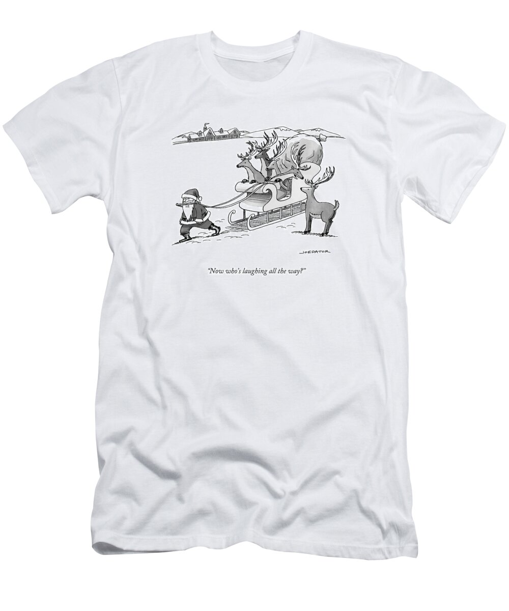 Cctk T-Shirt featuring the drawing Santa Claus Pulls A Sleigh Full Of Reindeer by Joe Dator