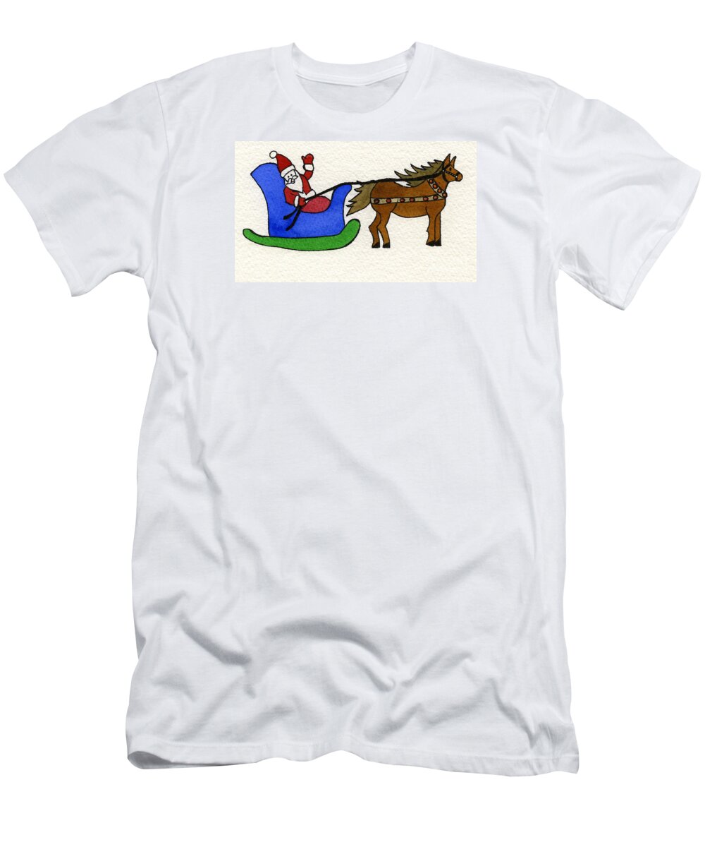 Norma Toons T-Shirt featuring the painting Santa's Blue Sleigh by Norma Appleton
