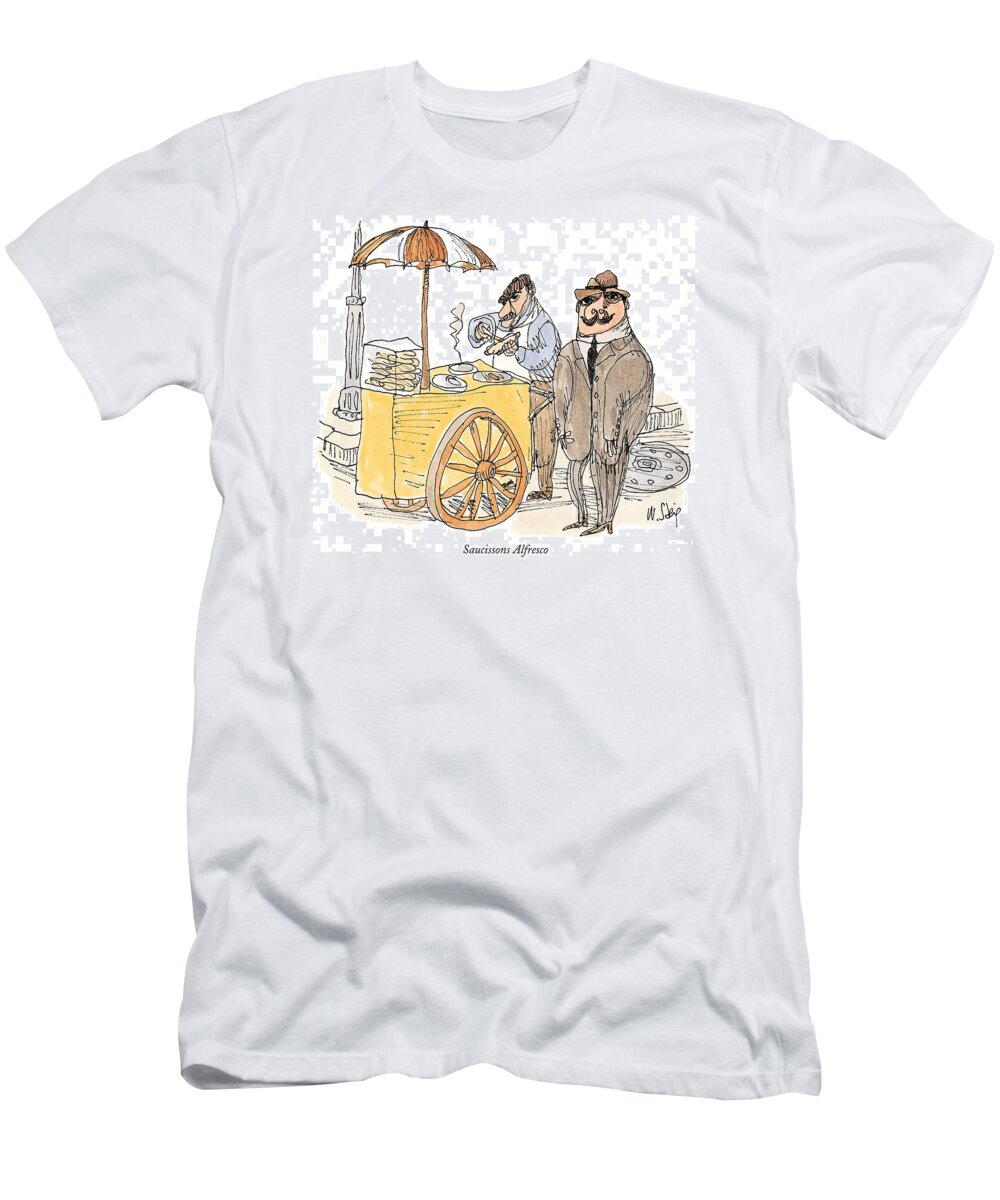 Hot Dogs T-Shirt featuring the drawing Saucissons Alfresco by William Steig