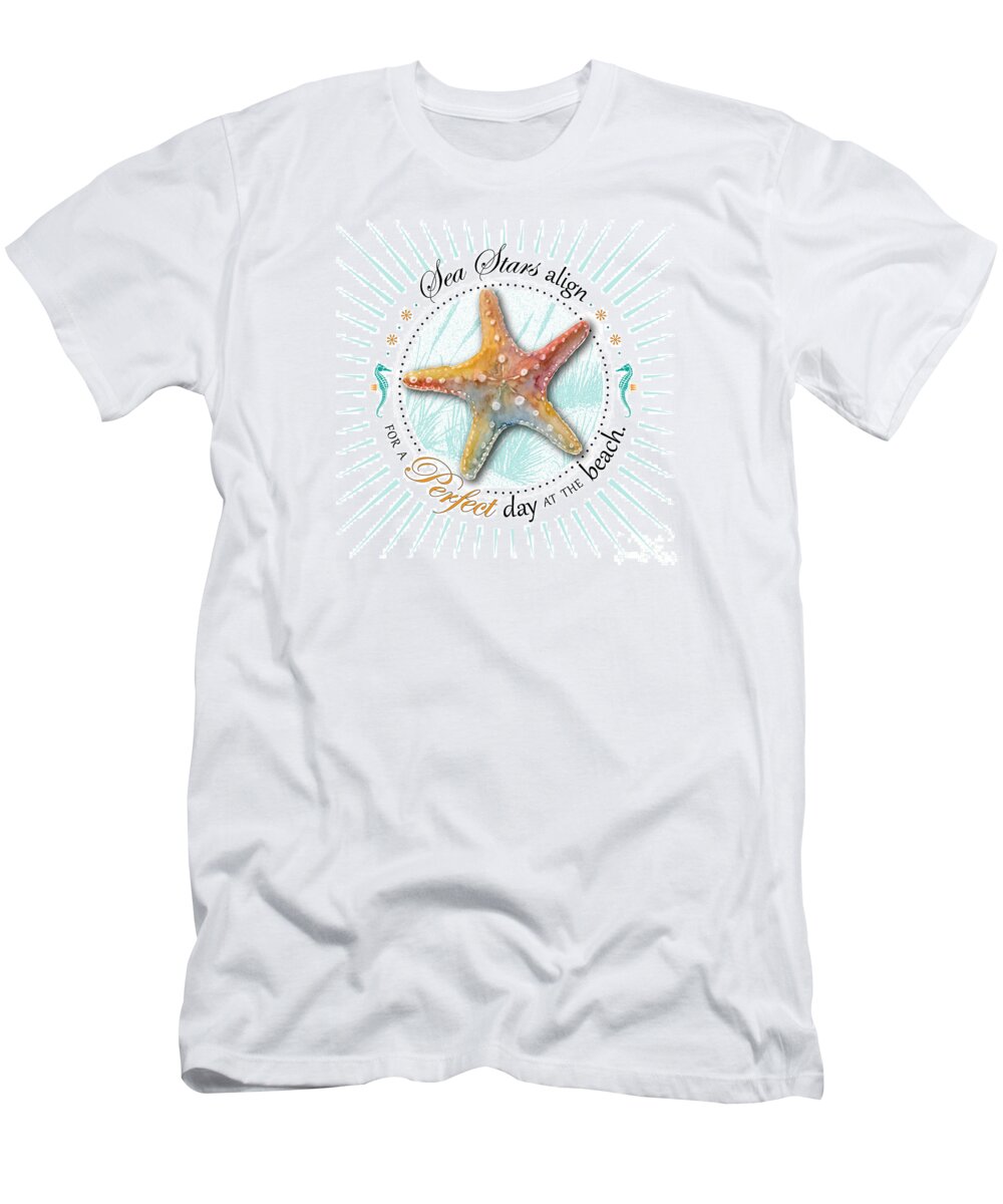 Seashell T-Shirt featuring the painting Sea stars align for a perfect day at the beach by Amy Kirkpatrick