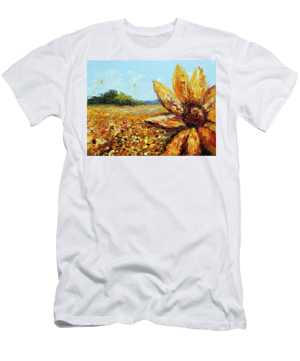 Sunflower T-Shirt featuring the painting Seeing the Sun by Meaghan Troup